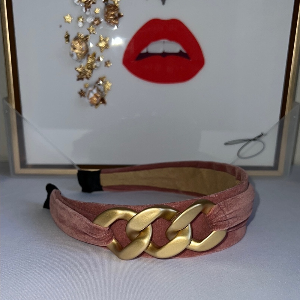 Buyers Choice One Velvet Fashion Headband with Gold Chain - Picture 6 of 11